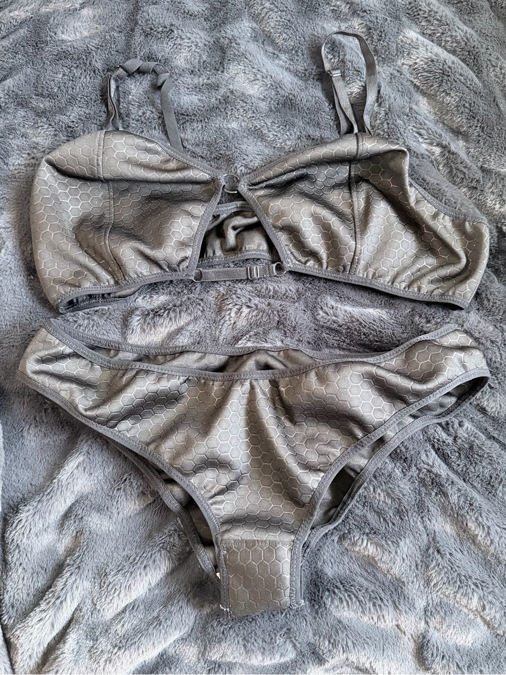 Women's Black Hex-Print Bralette & Bikini Set